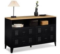 Commode 4 tiroirs ESTER 115 cm métal noir et plateau façon hêtre avec niche design industriel Noir G