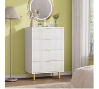 Commode 4 Tiroirs Façade Cannelée 60x40x94 cm, Chiffonnier Bois avec Poignées et Pieds en Métal pour Chambre et Entrée