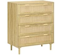 Commode 4 tiroirs - HOMCOM - meuble de rangement façade tissage en rotin - style bohème dim. 90l x 45P x 108,5H cm Aspect Bois Clair