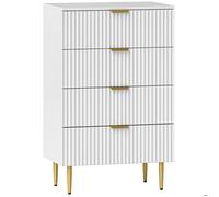 HOMCOM Commode 4 tiroirs commode chambre meuble de rangement moderne avec poignées et pieds dorés, pour chambre à coucher, salon, dim. 60 x 40 x 96 cm, blanc