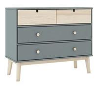 Commode 4 Tiroirs MDF et Pin Coloris Gris Vert et Naturel - KAINA -