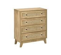 HOMCOM Commode 4 tiroirs avec cannage en rotin, aspect bois clair 80x35x95 cm