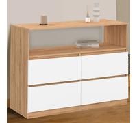 IDMarket - Commode 4 tiroirs TOMI 100 cm avec Niche façon hêtre et Blanc