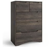 Commode 5 Tiroirs - Bealife - Commode de Chambre - Marron Foncé - MDF - 72 x 41 x 94 cm