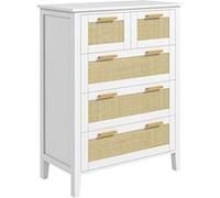Commode - HOMCOM - 5 tiroirs meuble de rangement poignées bois massif glissières métal bureau salon - bois - blanc