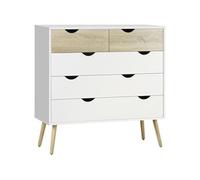 HOMCOM Commode 5 Tiroirs Style Scandinave, Rangement Blanc et Chêne Clair Élégant Aosom France