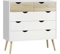 HOMCOM Commode 5 Tiroirs Style Scandinave, Rangement Blanc et Chêne Clair Élégant Aosom France