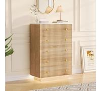 Commode 5 Tiroirs en Bois, Armoire Chambre avec antichute,73x40x111cm | Meuble de Rangement avec Relief Ondulé,Poignées et Pieds,Commode Étroite avec Espace de Rangement,pour Bureau,Salon,Entrée