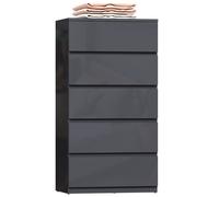 Commode 5 tiroirs - HOMCOM - haute brillance - fermeture douce et silencieuse - panneau de particules - 53 x 34 x 100 cm - gris