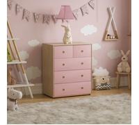 Commode 5 tiroirs Neptune Rose & Chêne Meuble de Rangement Moderne Chambre Enfants
