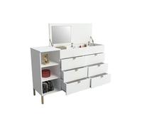 Commode 6 tiroirs, 3 niches et 1 coffre - Avec miroir - Blanc et doré - ONISHA