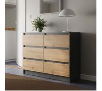 Commode 6 tiroirs - 95x35x78 cm - Commode de chambre style scandinave - Meuble de rangement - Anthracite et Chêne