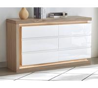 Commode 6 tiroirs - Avec LEDs - MDF - Blanc laqué et naturel - FLARANCIA