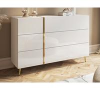 Commode 6 tiroirs - Blanc brillant et doré - MARZIALO