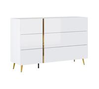 Commode 6 tiroirs - Blanc brillant et doré - MARZIALO