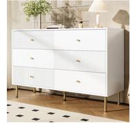Commode 6 tiroirs blanche en MDF avec poignées en alliage de zinc et pieds en acier pour chambre, salon, entrée - UVRION