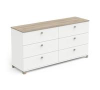 Commode 6 Tiroirs Blanche Moderne - Style Naturel - Coloris Blanc Mat & Chêne Kronberg - 151 x 76 x 42 cm