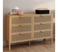 IDMarket – Commode EDHEN 115 cm – 6 tiroirs – Bois et cannage – Bois G