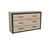 Commode Industrielle 6 Tiroirs - Coloris Noir & Chêne Kronberg - 129,1 x 41,8 x 77,1 cm
