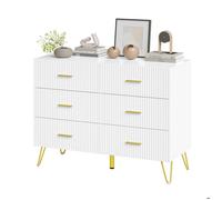 Commode 6 Tiroirs - Design élégant - Meuble en Bois d'Ingénierie - Pieds en Métal Doré - 100x40x75cm - Blanc