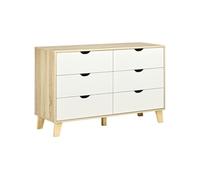HomCom Commode 6 tiroirs style scandinave 120 x 40 x 76 cm chêne et beige