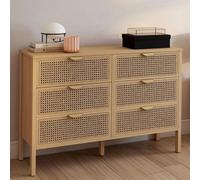 IDMarket – Commode EDHEN 115 cm – 6 tiroirs – Bois et cannage – Bois G