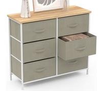 IDMarket - Commode 6 tiroirs en Tissu Alta 80 cm Gris Clair et Plateau Effet Bois Design Industriel