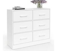 Commode 6 tiroirs en tissu UPPAH 80 cm meuble de rangement bois blanc Blanc