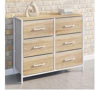 Commode 6 tiroirs en tissu UTAH 80 cm meuble de rangement design industriel bois et blanc