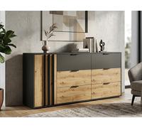 Commode 6 tiroirs et 1 porte - Noir et naturel - TUNALO