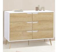 Commode 6 tiroirs helsinki 115 cm scandinave blanc et effet hêtre