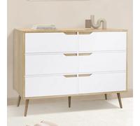 Commode 6 tiroirs HELSINKI 115 cm scandinave bois et blanc