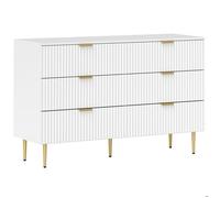 HOMCOM Commode 6 tiroirs commode chambre meuble de rangement moderne avec poignées et pieds dorés, pour chambre à coucher, salon, dim. 120 x 40 x 76,5 cm, blanc