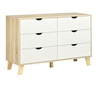 Commode 6 tiroirs - HOMCOM - style scandinave - meuble de rangement - 120 x 40 x 76 cm, chêne et beige