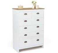 Commode 6 tiroirs ISIS 80 cm blanc et plateau bois Blanc G