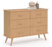Commode 6 tiroirs JULIETTE 110 cm effet lattes tasseau bois coloris chêne