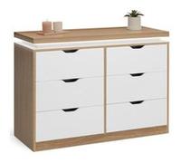 IDMARKET Commode 6 tiroirs LUNA à LEDs 115 cm blanc et plateau effet bois