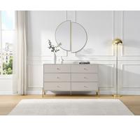 Vente-unique - Commode 6 tiroirs - MDF et métal - Beige et doré - MILAVIA