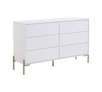 Commode 6 tiroirs - MDF et mï¿½tal - Blanc laquï¿½ et dorï¿½ - KORASA