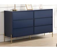 Commode 6 tiroirs - MDF et métal - Bleu laqué et doré - KORASA