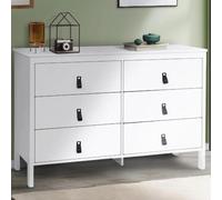 Commode 6 tiroirs milano 115 cm bois blanc avec poignée languette noire