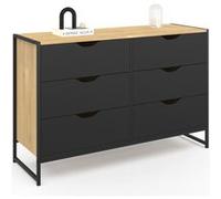IDMarket Commode Boston 6 tiroirs 115 cm design industriel noire