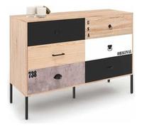 IDMarket Commode 6 tiroirs Sacramento 115 cm design industriel dépareillé