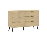 Commode 6 tiroirs style scandinave - dim. 110L x 40l x 75H cm - métal noir aspect bois clair Beige G