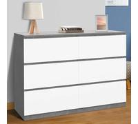 IDMarket Commode TOMI 6 tiroirs 110 cm Blanc et effet béton