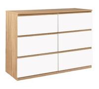 IDMarket - Commode 6 tiroirs TOMI 110 cm Bois façon hêtre et Blanc