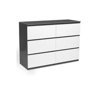 Commode 6 tiroirs TOMI 110 cm bois gris et blanc