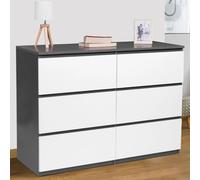 Commode 6 Tiroirs Tomi Bois Blanc Et Gris