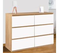IDMarket - Commode 6 tiroirs TOMI 110 cm Bois façon hêtre et Blanc