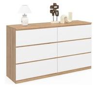 IDMarket - Commode 6 tiroirs TOMI XXL 140 cm Bois façon hêtre et Blanc